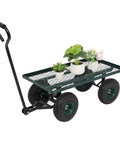 Heavy Duty Metal Deck Garden Cart With 10 Inch Air Tires For Farm Yard And Cargo Large 34 Inch By 18 Inch Utility Wagon Green