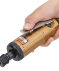Nuts And Bolts Air Die Grinder Boasting 22000 RPM for fast metal grinding held in a hand with ergonomic grip.