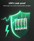 Pre Charged 1300mAh NiMH AA Rechargeable Batteries For Outdoor Solar Lights Pack Of 12 shown with leak-proof icon