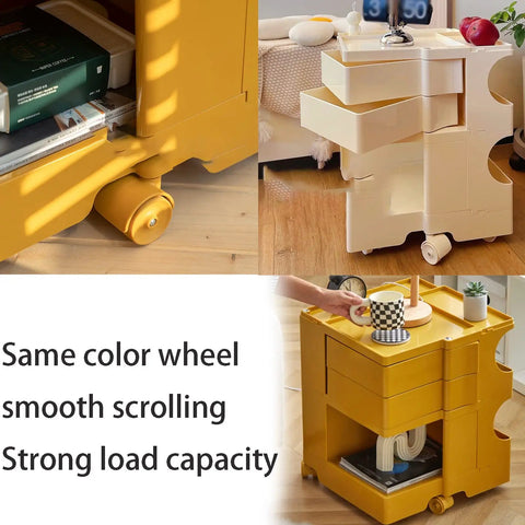 Ultra Slim Two Tier Rolling Utility Cart Smooth Glide Swivel Wheels Compact Abs Shelving Unit with strong load capacity and drawers.