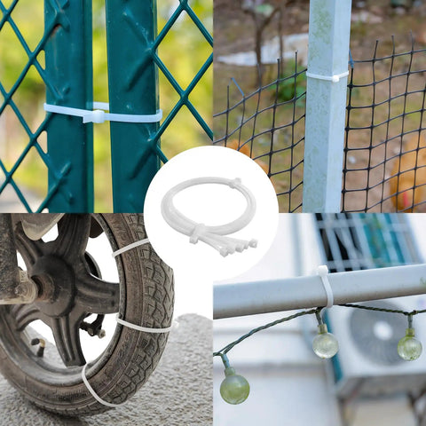 18 Inch Heavy Duty Zip Ties 120 Lbs Tensile Strength Double Sided Toothed Self Locking Nylon Cable Ties for Indoor Outdoor White 100 Pack Built Tough For Real World Wiring And Organizing securing fences, wheels, and lights.