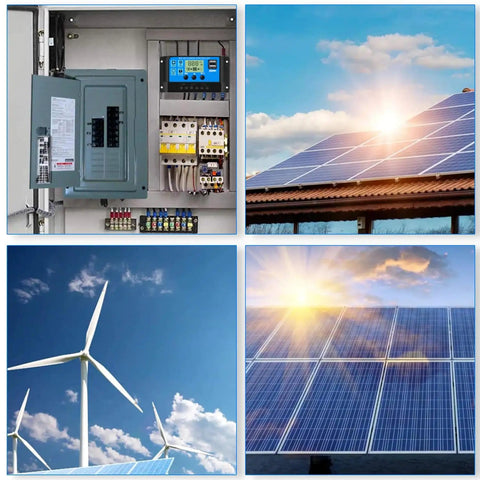 30A PWM Solar Charge Controller For 12V And 24V Systems with Dual USB Ports, Clear LCD Display shown in solar setup.
