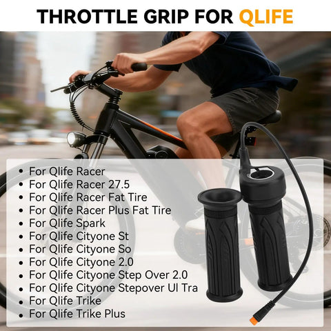 Plug And Play Full Twist Throttle Grip Replacement For Qlife Racer And Cityone Trikes, Racer 27.5 And Fat Tire Models, Spark, Cityone 2.0, Step Over 2.0, Stepover Ultra, Trike Plus, Direct Fit Hand Throttle