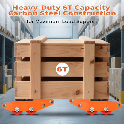 Heavy Duty Machinery Mover Dolly With Four Spinning Wheels And Non Slip Tray For Moving Industrial Tools Heavy Equipment Jobsite Boxes Containers Easy Transport No More Strain At Home Or The Shop with 6T capacity under wooden crate.