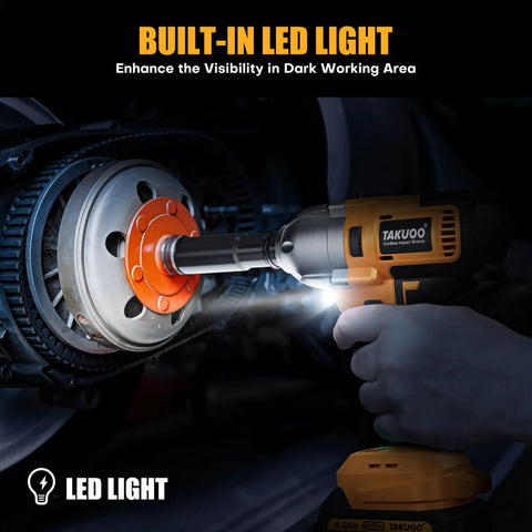 Beast 850Nm Cordless Brushless Impact Wrench Kit using built-in LED light on car part