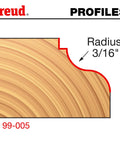 Wood profile with red line showing 3/16 inch radius, Roman Ogee Router Bit For Decorative Edge Treatments Dope Quadra Cut Design