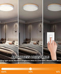 Dimmable Wood LED Flush Mount Ceiling Light With Five CCTs 2700K To 6000K Modern Round Close To Ceiling Fixture In Bedroom