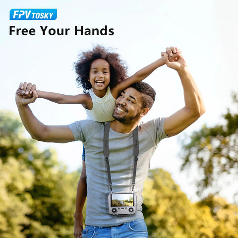Soft Leather Neck Strap Lanyard For Dji Rc 2 And Rc Pro 2 Remotes worn by a father holding daughter during outdoor fun.