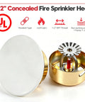 Pro Grade 1/2 Inch NPT Concealed Fire Sprinkler Head With Glass Bulb 155 Fahrenheit 68 Celsius showing bronze body and nozzle.