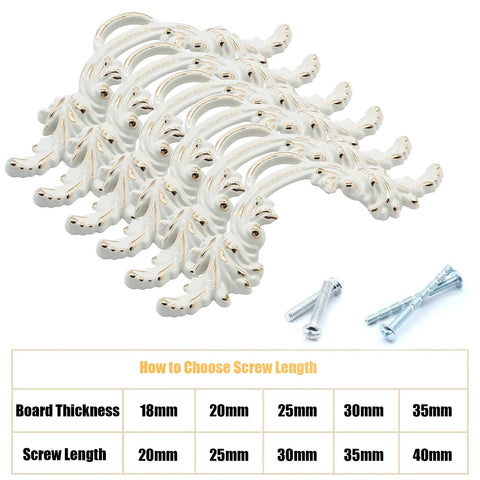 Six Piece Vintage Cabinet Handles Set For European Style Shabby Chic Furniture Drawer Pulls White And Gold Edge Zinc Alloy Rust Resistant Durable Dresser Hardware For Cabinets, Dressers And Wardrobes