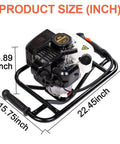 Gas Powered Workhorse Earth Auger Post Hole Digger 52cc 1800W dimensions shown on frame