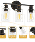 Three-Light Slick Oil Rubbed Bronze Bathroom Vanity Light With Clear Glass Shades Waterproof Modern Wall Sconce Over Mirror