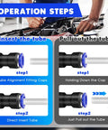 Operation steps for using the 100 Piece Quick Connect Air Hose Fittings Set In Five Sizes, showing insert and pull out instructions.