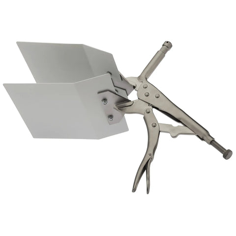 Impact Plate Clamp Duckbill Style Seven Inch Metal Jaw For Flat Items Up To Four Inch Thick, shown open with locking vise grip
