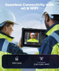 Badass 12.2 Inch Rugged Windows Tablet Featuring Hot Swap Dual Batteries And Easy Ssd Upgrades IP65 Waterproof Portable Pc showing video call feature in use at a job site.