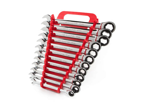 Ratcheting Wrench Set 12-Piece 8-19 Mm With Holder Included For Quick Turns, Box End Grips Flat Sides, Slip-Resistant Hex Fasteners, Durable Steel Mechanics Tool Set For Auto, Home, And Workshop Projects