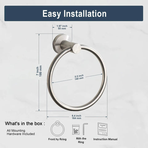 Brushed Nickel Towel Ring Stainless Steel Round Bath Towel Holder For Bathroom Wall Mount Rustproof Durable Easy Install With Screws