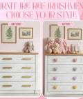 Before and after dresser with 12 Pcs Colorful Ceramic Dresser Knobs With Heart Shape Pulls For Girls Cute Cabinet Handles.