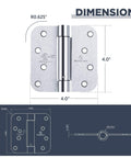 Front view of satin door hinge, self-closing, 4x4 in, 5/8 in radius corners, UL listed, 3-pack