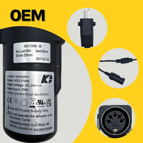 Premium Hella Durable Linear Actuator Motor Replacement For Power Recliners And Electric Lift Chairs KDYJT006-20 with connectors and specifications.