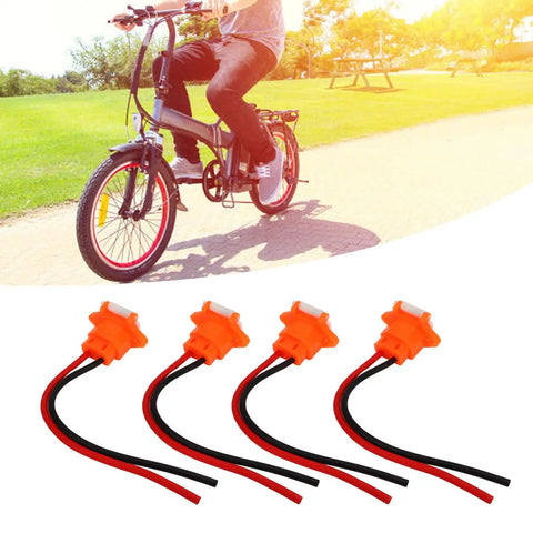 Premium 3 Pin Charging Interface With Protective Cover Electric Vehicle Battery Cable Rocksteady Power Delivery Easy Swap Design. Set of 4 orange connectors with red and black wires.