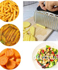 Large stainless steel crinkle cutter with black handle for crinkle-cut fries and vegetable slices