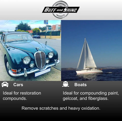 Vintage car and sailboat showcasing applications for Microfiber Pad Set For Car Detailing Five Inch Pads For Compounding Cutting Buffing Waxing