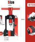 2 In 1 Bike Brake Hydraulic Needle Driver And Hose Fitting Insert Tool, detailed size diagram, red and black aluminum alloy.