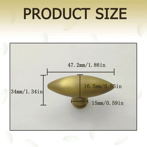 Top Shelf Brushed Brass Oval Cabinet Knobs And Zinc Alloy Single Hole Drawer Pulls Featuring Warm Olive Tones Four Pack dimensions 47.2mm x 16.5mm x 34mm