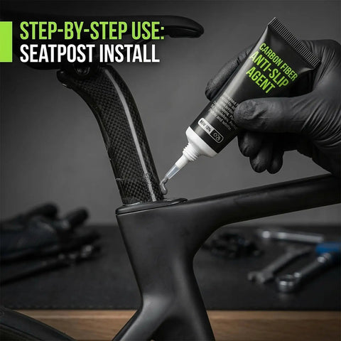 Step-by-step seatpost install with Carbon Paste For Bike Seatpost And Carbon Components Nonslip Oil Pastes With Anti Slip Formula All In One Assembly Paste For Seatpost Stem Handlebars And Forks 2 Pack White