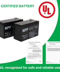 Heavy Duty Steel Battery Box With Two 12V 7Ah Lead Acid Cells For 12Volt To 24Volt Driveway Swing Gate Openers showing UL certified batteries.