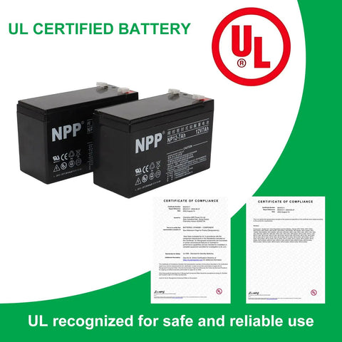Heavy Duty Steel Battery Box With Two 12V 7Ah Lead Acid Cells For 12Volt To 24Volt Driveway Swing Gate Openers showing UL certified batteries.