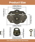 Old School Vintage Hasp And Padlock Set Bronze Zinc Alloy Decorative Latch Kit For Antique Jewelry Boxes Tool Chests And Rugged Suitcases Featuring Bear Shaped Tumbler size measurements diagram