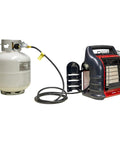 12Ft Big Buddy Propane Hose With Regulator For Indoor Outdoor Heaters, Brass Fittings, POL Connection To 20 Pound Tank attached to heater