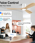 52 Inch Wood Flush Mount Ceiling Fan With Lights And Remote above modern kitchen, voice control feature for Alexa and WiFi app