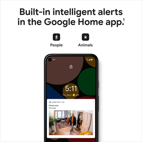 Indoor Nest Security Camera 1080p Wired 2nd Generation Snow Color with smart alerts via Google Home app interface