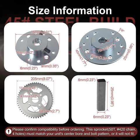 Steel Go Kart Sprocket Hub for Three Quarter Inch Bore and Three Sixteenth Inch Keyway Hardware with 50 Tooth Drive