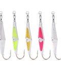 Spoon Squid Precision Fishing Spoon Kit With 3 Inch Blade, Diamond Ball Bearing Swivel, 5/0 Saltwater Hook, 5 Pack In Chrome Pink Flash Silver Flash Chartreuse Gold Flash For Spanish Mackerel Bluefish Tuna Atlantic Bonito And More. Five saltwater trolling lures