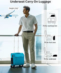 Man with Underseat Carry On Luggage With Wheels 16 Inch Softside Suitcase Lightweight Travel Bag beside airport window