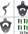 Twenty Four Pack Matte Black Cast Iron Bottle Opener Wall Mounted Heavy Duty Steel Cap Remover with Screws and Brackets