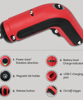S&F Stead Fast Electric Box Cutter 4V Cordless Power Scissors grip detail showing buttons and features for multifunctional use.