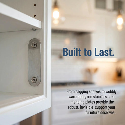 Flat Straight Brace Set 100 Pcs 2.2x0.6in Stainless Steel Shelf Brackets installed in cabinet for fixing support