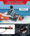 Man operating 2 Stroke 3.5HP Outboard Boat Motor With Air Cooling CDI System, throttle lever and choke switch details shown
