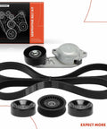 Engine Serpentine Belt Kit With Tensioner And Idler Pulley For Ford F150 2004 Expedition 2005 2006 Mustang 2005 2006 Lincoln Navigator 2005 2006 V8 4.6L 5.4L Replacement Ready To Roll showing belt, tensioner, and idler pulleys