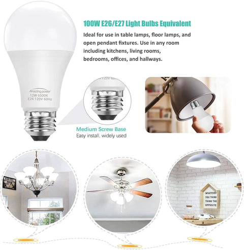 Powerful 100W Equivalent E26 LED Bulbs Daylight White 6500K Non-Dimmable Medium Screw Base Energy Saving Halogen Replacement 4-Pack