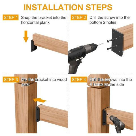 20 Pcs Deck Railing Bracket Connectors For 2x4 Posts With 120 Pcs Wood Screws And Drill Bit Black Easy Install For Handrails Stairs Fence Rails Railing Hardware Kit