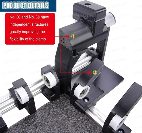 Adjustable Manual Cardboard Box Folding Tool featuring multilevel size adjustments and clamp flexibility details.
