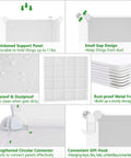 Features of Modular Cube Storage Organizer include thick panels, waterproof surface, rust-proof frame, and hooks for home use.