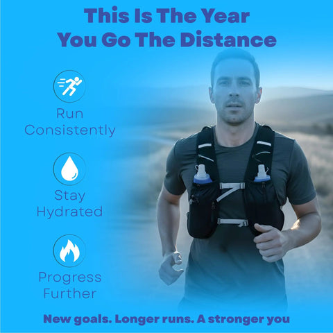 Runner wearing Go To Hydration Vest For Running With Two 500ml Flasks, Phone Pocket, No Bounce Comfort, Ultralight Water Backpack