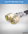 Dual RP SMA male plugs with gold finish, designed for enhanced connectivity in Slick Ultra Low Profile Indoor Outdoor Omni Directional MIMO WiFi Antenna.